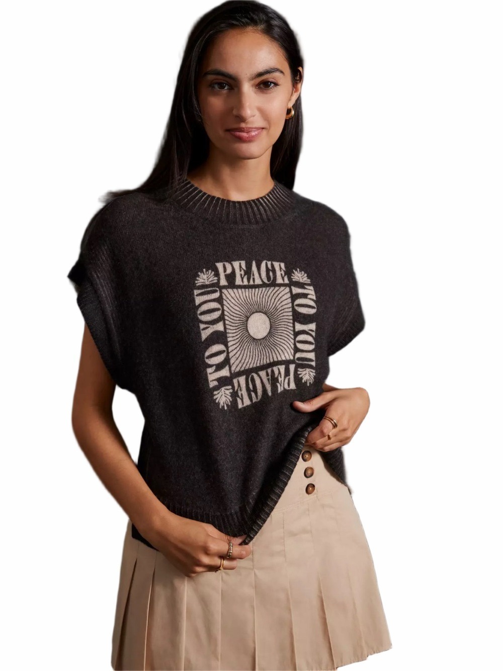 Pilcro x Real Fun, Wow! Cashmere Peace To You Sweater Vest Size XL Graphic Knit
